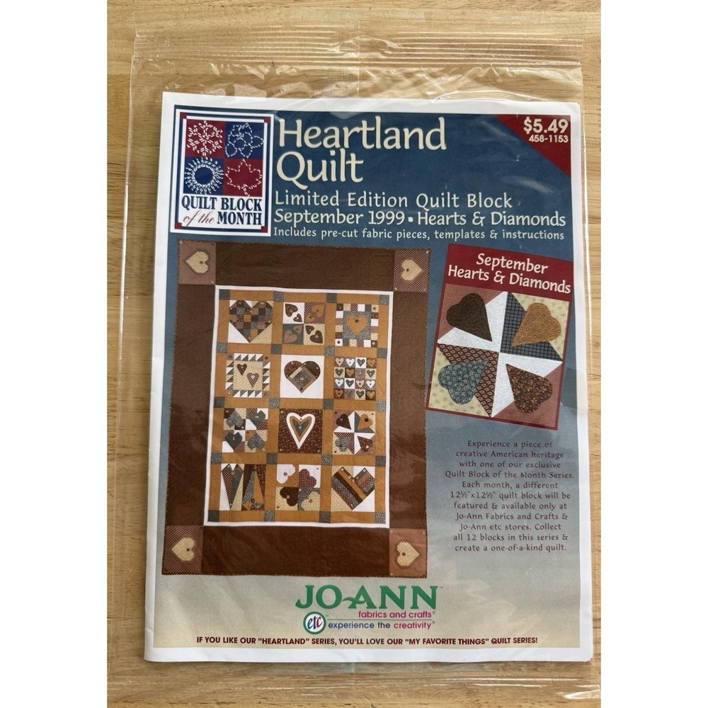 Joann 1999 Limited Edition Heartland Quilt BOM September Hearts & Diamonds